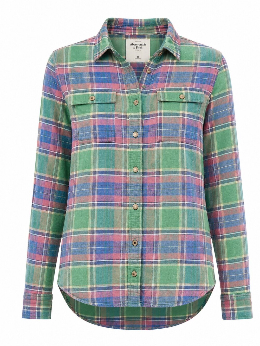 ABERCROMBIE & FITCH | Green Blue Red Plaid Flannel Button Down Cozy Shirt | M